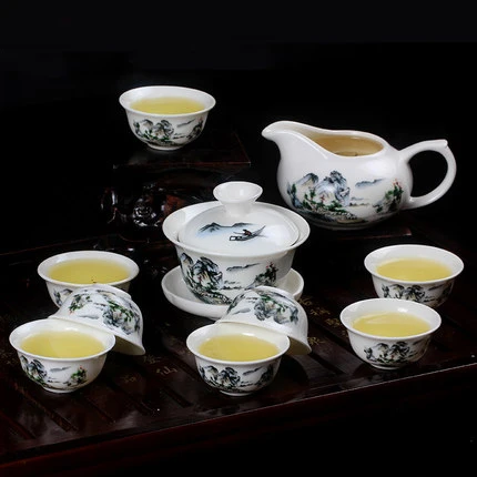 Чайный сервиз Gong fu cha, керамический чайник с чашкой fung fu, gaiwan, поднос для заварки, фарфоровая чайная чашка, набор чайников - Color: 10pcs type 1