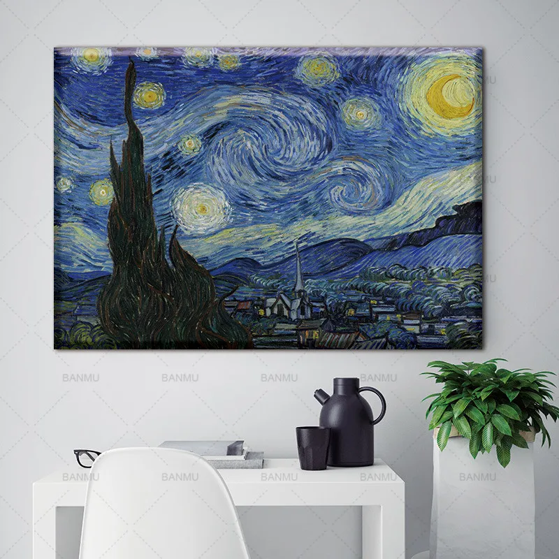 

1 PCS/SET Huge Picture Classic Landscape Oil Painting On Canvas The Starry Night From Van Gogh canvas print Living Room Wall Art