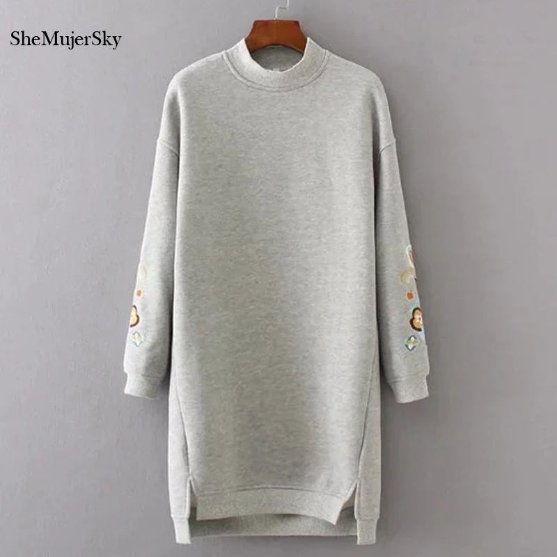SheMujerSky, Женская толстовка, длинное платье с капюшоном, с цветочной вышивкой, moleton feminino, пуловер для женщин, зима