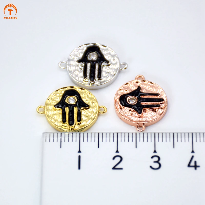 

CZ Micro Pave Black Hamsa Hand on Round Disc Connector Cubic Zirconia Pave Bracelet Necklace Connector