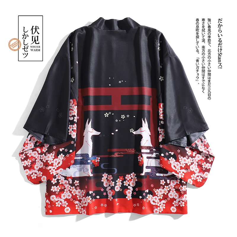 Японское кимоно с принтом Fushimi Inari Taisha Fox Sakura Haori Yukata летнее солнцезащитное пальто