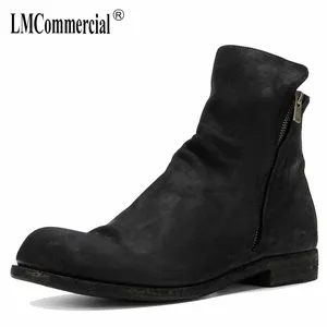 Мужские кожаные ботинки для верховой езды, черные низкие ботинки, европейская версия обуви, Осень-зима, британская ретро мужская обувь на молнии, дышащая