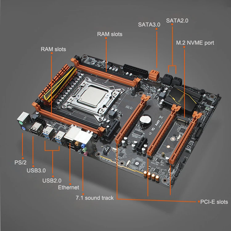 Brand new HUANAN ZHI deluxe X79 motherboard with M.2 slot CPU Xeon E5 2660 C2 with cooler RAM 16G(2*8G) GTX760 4G video card
