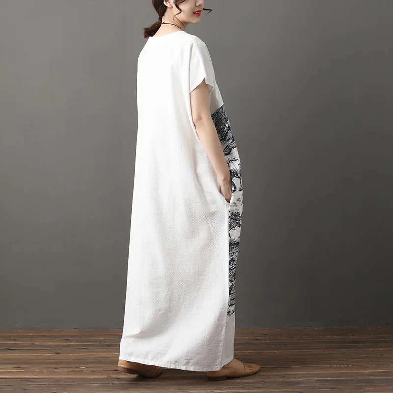 

NYFS 2021 New Summer dress Vintage Loose Cotton Linen long Dress Woman Dress Vestidos Robe Elbise