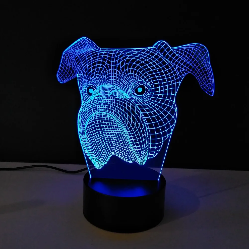 3D Оптическая иллюзия ночного светодиодного освещения для головы собаки