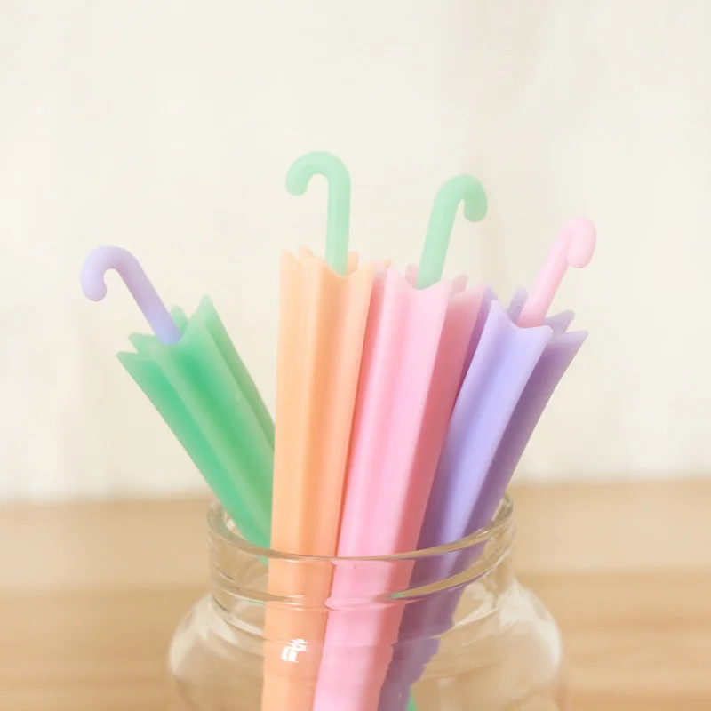 

4 pcs Macaron Umbrella gel pen Silicone body 0.5mm ballpoint Black color ink pens Stationery Office School supplies Caneta A6584