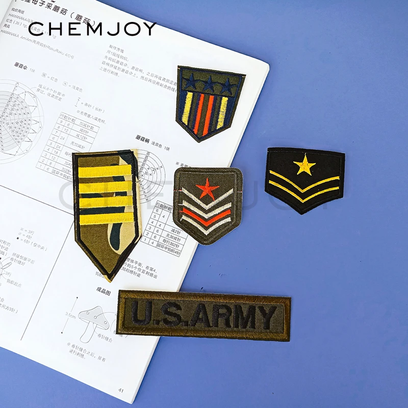 Military Embroidered Camouflage Patches Iron on Army Star Chevron Rank Applique Badges Clothing Stickers Tactical Uniform Patch |