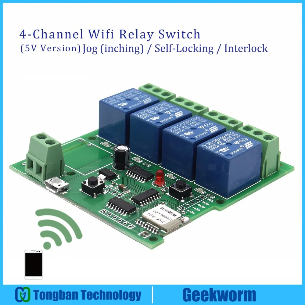 IoT DC 5 В 4 канальный Wi Fi переключатель/3 режимный релейный Fi/433 Мгц дистанционный