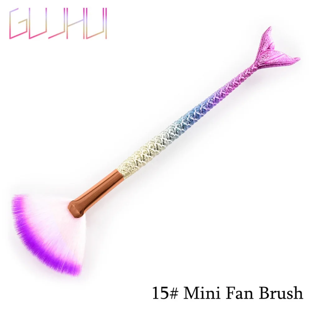 p15 Mini Fan Brush 1 шт. набор косметических средств для макияжа Русалка рыбий хвост Профессиональные кисти для макияжа Тени для век контурная Тональная основа консилер Румяна Кисть - Handle Color: p15 Mini Fan Brush