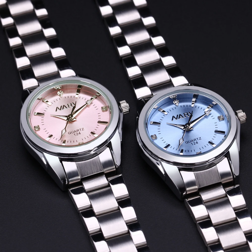 Женские часы NARY модные роскошные Reloj Mujer из нержавеющей стали качественные