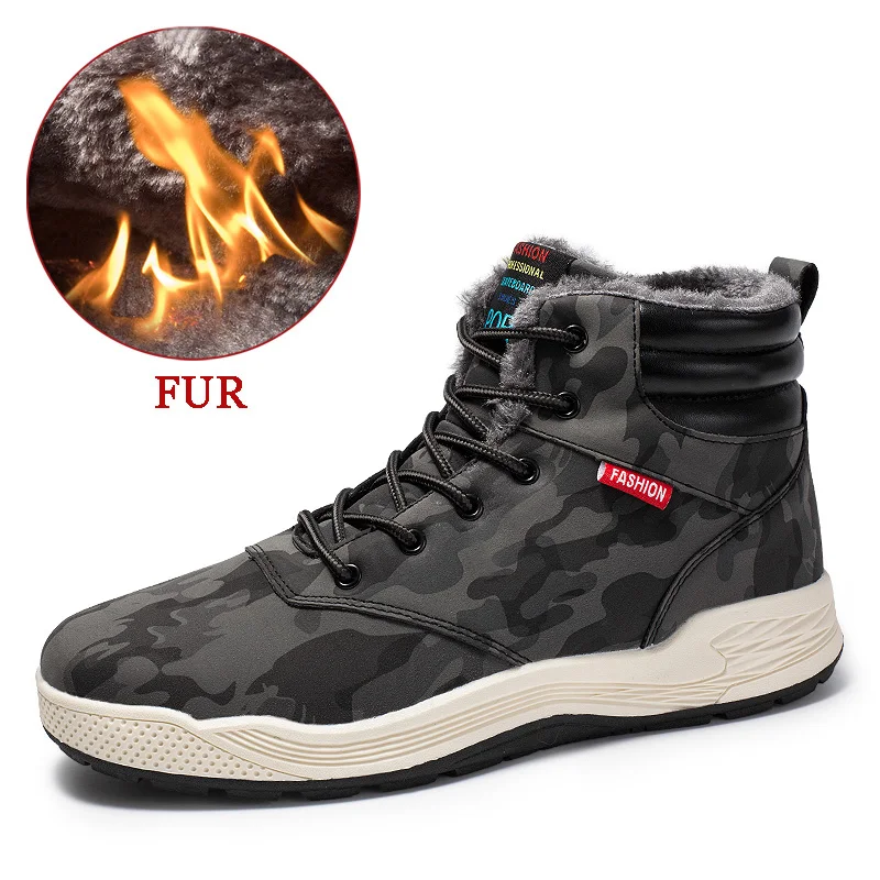 Camouflage 1 Новые зимние мужские теплые ботинки высококачественные плюшевые мужские Ботильоны зимняя теплая меховая Мужская зимняя обувь на шнуровке без шнуровки размера плюс 39-47 - Цвет: Camouflage 1
