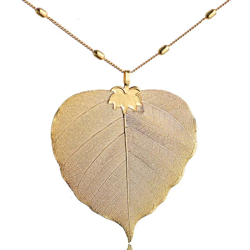 Bodhi ожерелье с подвеской в виде листьев золотого цвета натуральными листьями