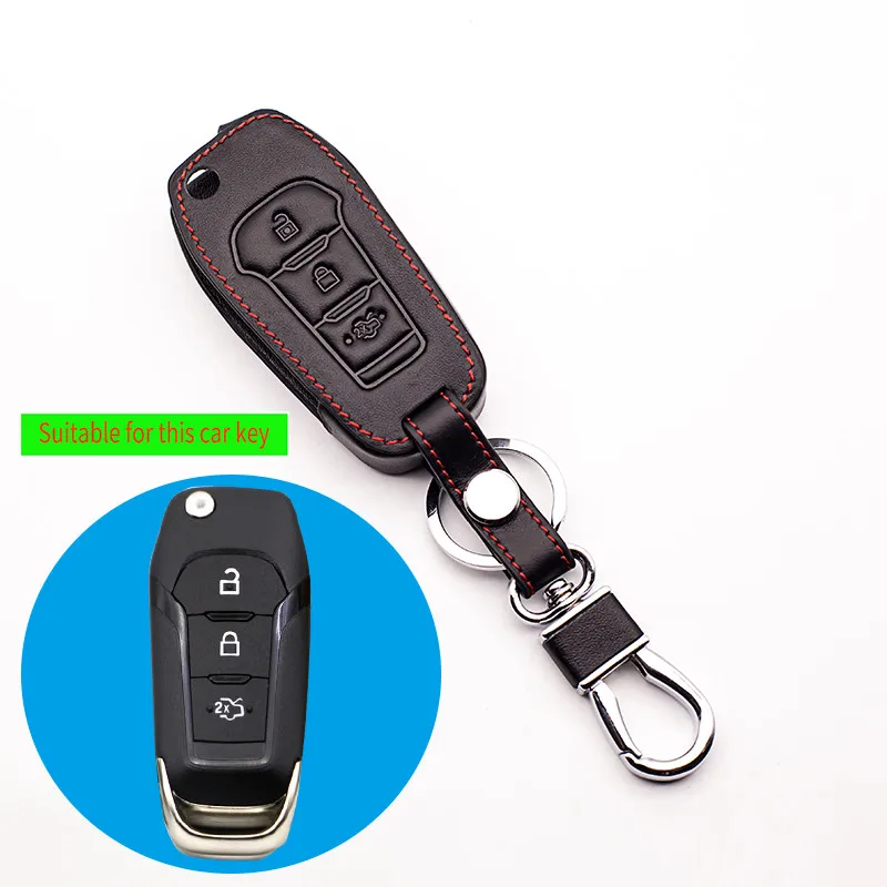 Чехол из натуральной кожи с кольцом для ключей Ford Focus 2 MK2 3 MK3 MK4 Ecosport Kuga Edge Mondeo Fiesta