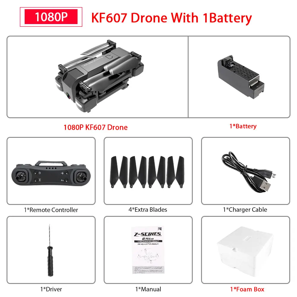 1080P 1B Foam Box Новейший 607 Квадрокоптер с Wifi FPV 4 K/1080 P HD Двойная камера оптический поток селфи Дрон складной мини Дрон VS SG106 visuo xs816 - Цвет: 1080P 1B Foam Box