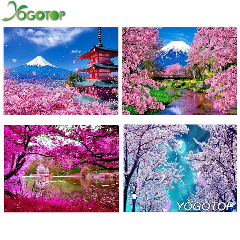 

YOGOTOP DIY Embroidery Fujiyama and cherry blossom 5D Full Square Diamond Painting Full Display Rhinestones Japan nature YY406