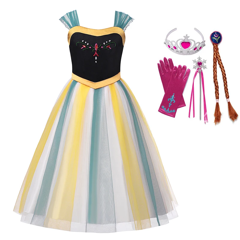 

Girls Anna Dress Princess Kids Cosplay Elsa Anna Costume Snow Queen Coronation Gown Baby Child Birthday Halloween Party Dress