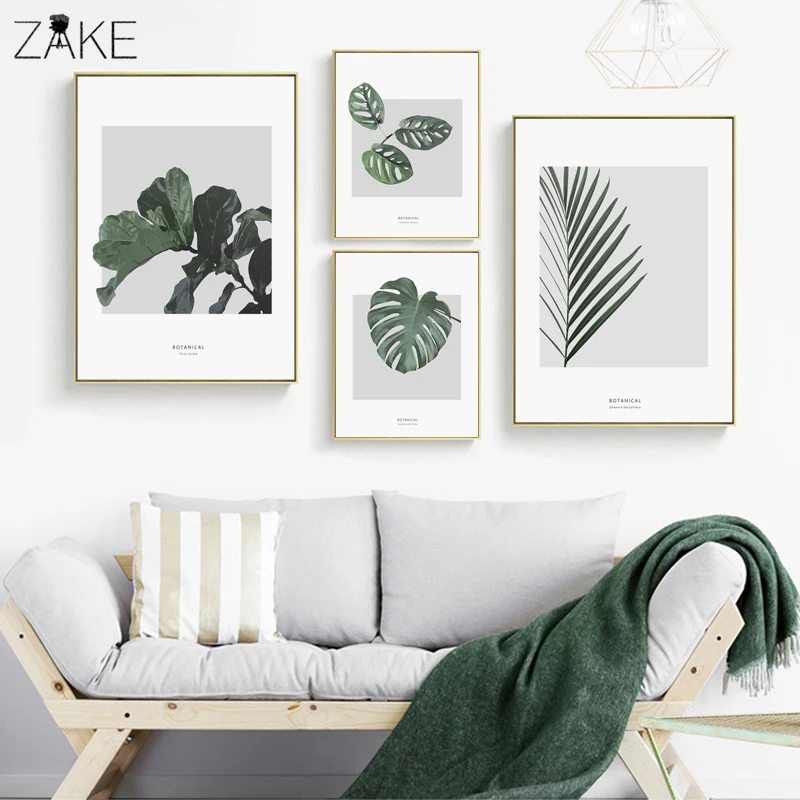 

WALL Watercolor Plant Leaves Poster Print Landscape Wall Art Canvas Painting Picture for Home Decoration Green Decor