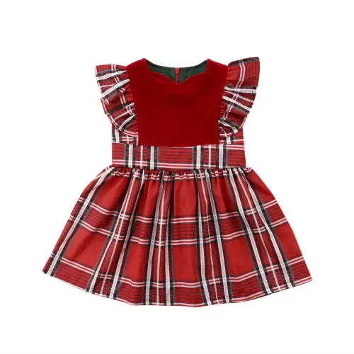 Girl Sleeveless Party Cute Tutu Mini Warm Casual Christmas Dress Clothes Toddler Kid Baby Girls Clothing Plaid 6M-5T | Детская одежда и