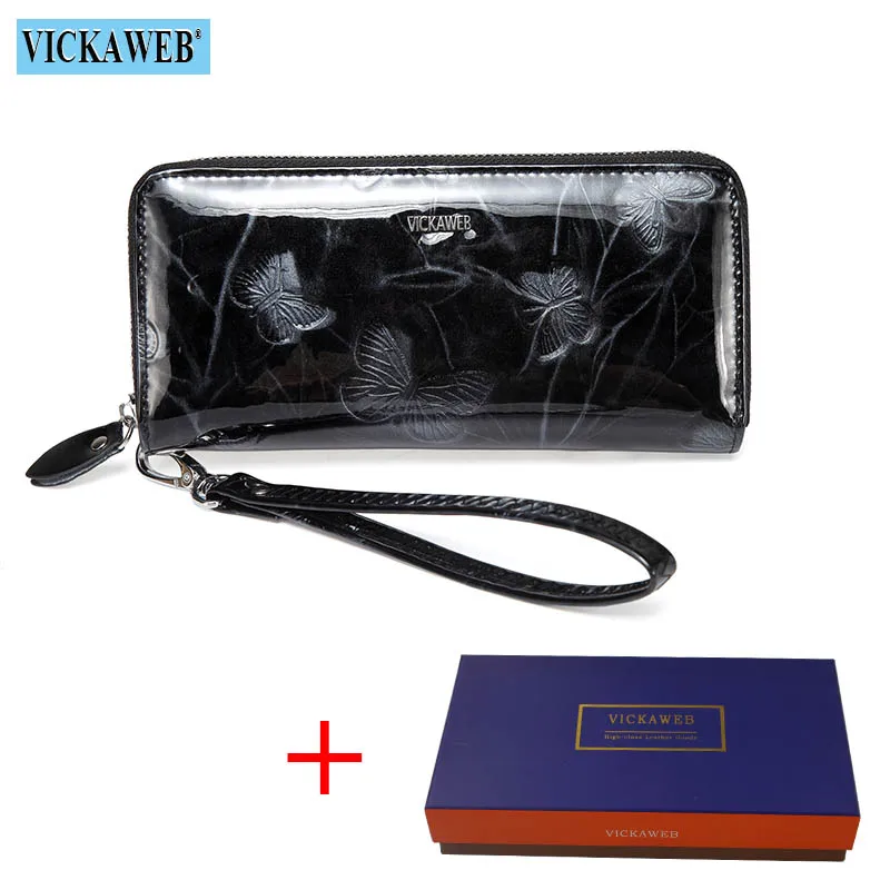 Black Wallet and Box VICKAWEB женский кошелек на ремешке с принтом животных Женские кошельки из натуральной кожи женские модные кошельки на молнии стандартные кошельки - Цвет: Black Wallet and Box
