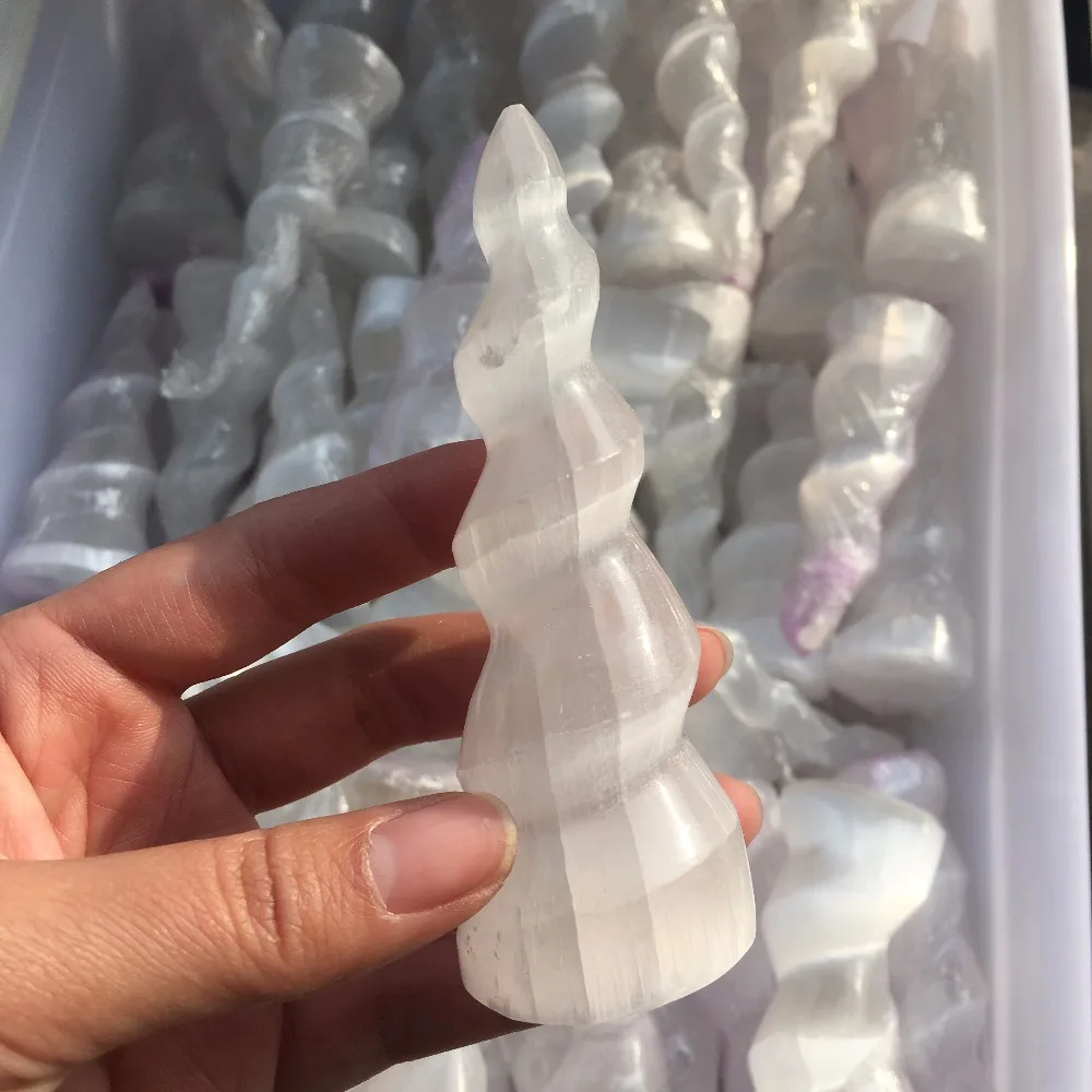 Selenite Хрустальная палочка лечебный массаж спиральная полированная из