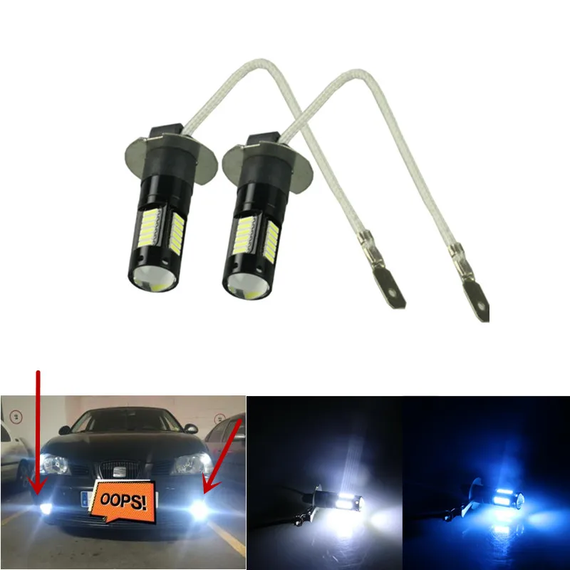 2pcs White 30-SMD 4014 H3 LED Replacement Bulbs For Car Fog Lights Daytime Running DRL Lamps ice blue yellow | Автомобили и