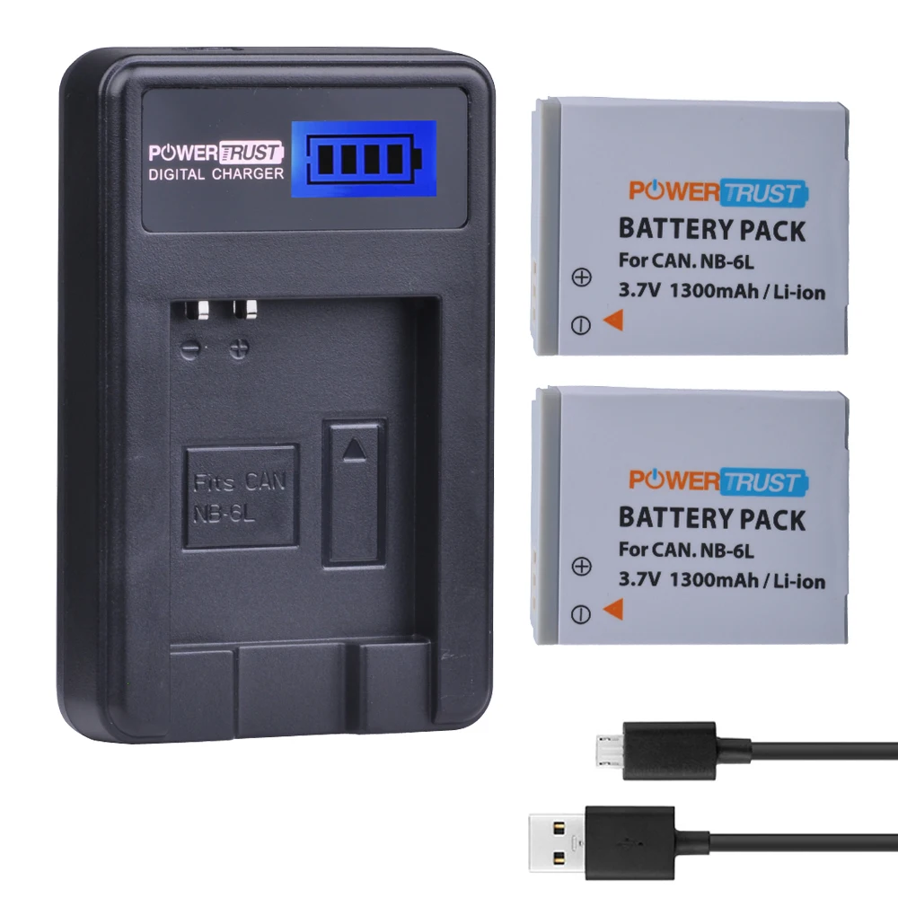 

2pack NB-6L NB-6LH NB 6L NB6L Battery + LCD USB Charger for Canon IXUS 85 95 IS SX275 SX280 SX510 PowerShot D10 S90 SD1200 200