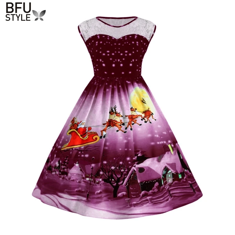 Christmas Lace Insert Sleeveless Party Dress Women 2018 Cute 1950s Autumn Vintage Robes Femme Plus Size XL-XXXL Vestidos | Женская