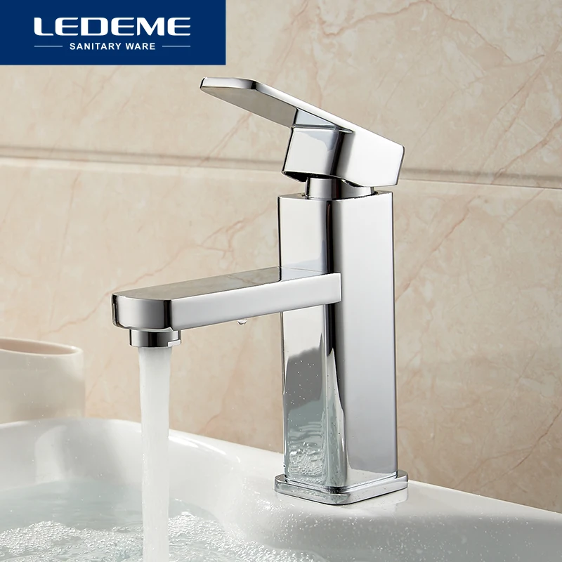 LEDEME Basin Faucets Basin Faucet Tap Mixer Finish Brass Square Pillar Designer Water Chrome Modern Waterfall Faucets L1033