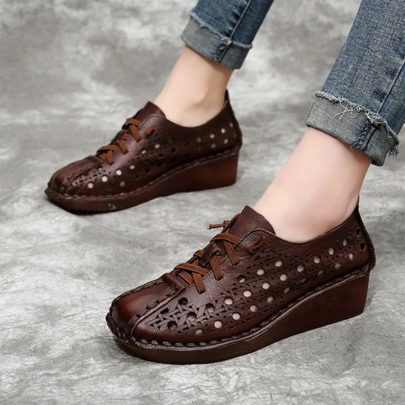 

Женские классические туфли в стиле ретро из натуральной коровьей кожи с вырезами, повседневные туфли на плоской подошве в рыбацком стиле 19