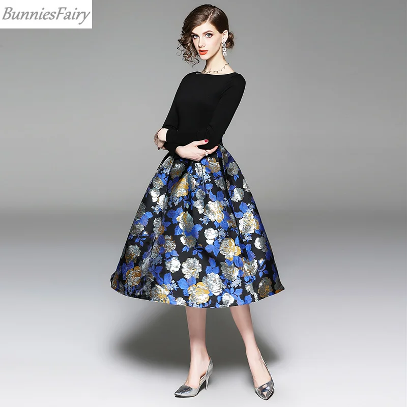 BunniesFairy 2019 Весна Осень женское Хепберн элегантное Ретро Цветочное платье с