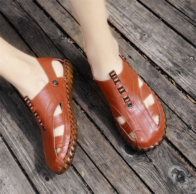 Обувь мужские сандалии летние из натуральной кожи водонепроницаемые пляжные