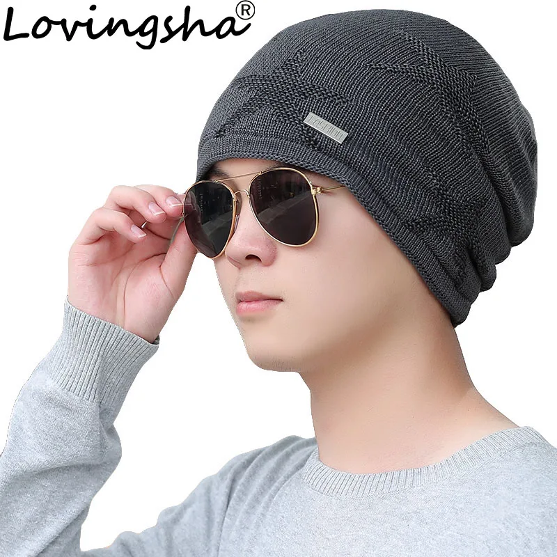 LOVINGSHA мужские вязаные Skullies мешковатые шапки со звездами Дизайнерские теплые для