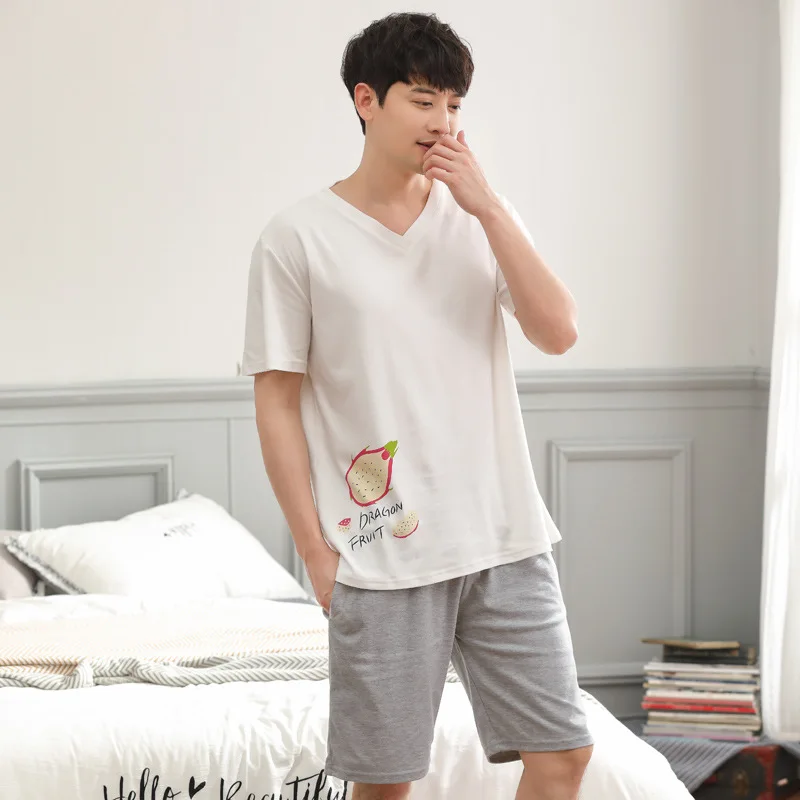 Летняя хлопковая одежда с короткими рукавами для мужчин и подростков удобная сна