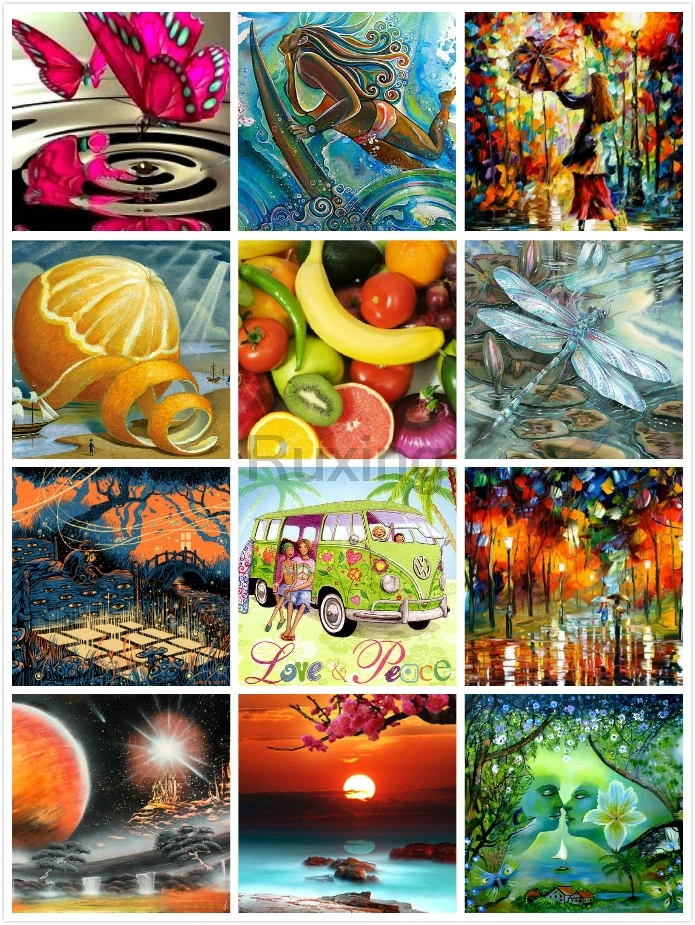 

Square/Round Drill 5D DIY Diamond Painting Animated landscape character fruit Rhinestone Embroidery Cross Stitch Home Decor Gift