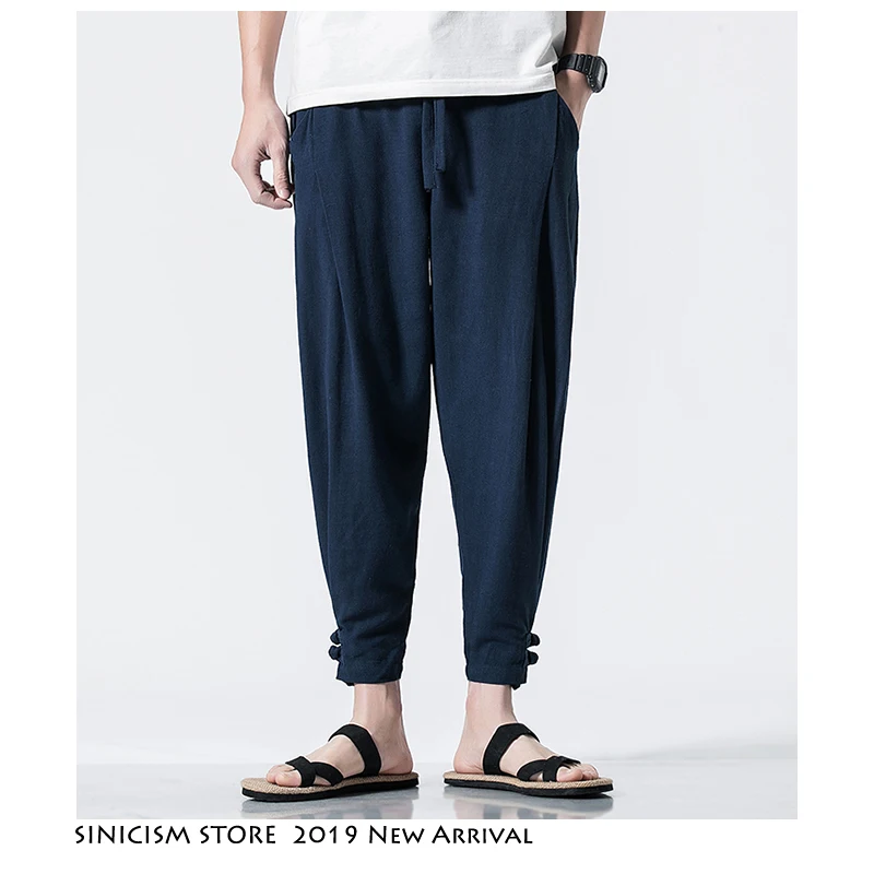 Мужские брюки-шаровары Sinicism Store Harajuku уличные брюки для бега из хлопка и льна