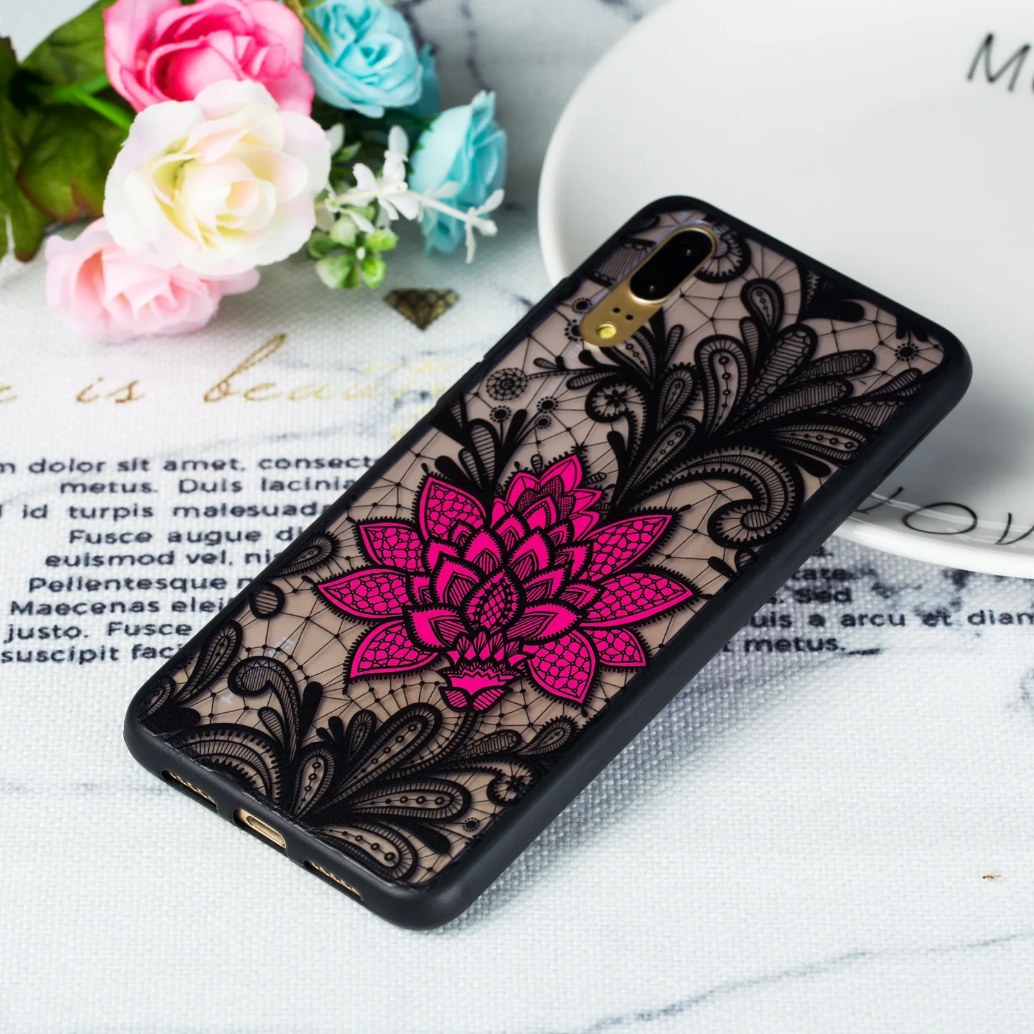 Чехол с объемным цветком на Huawei P20 чехол 5 8 дюйма рельефным мягким силиконовым