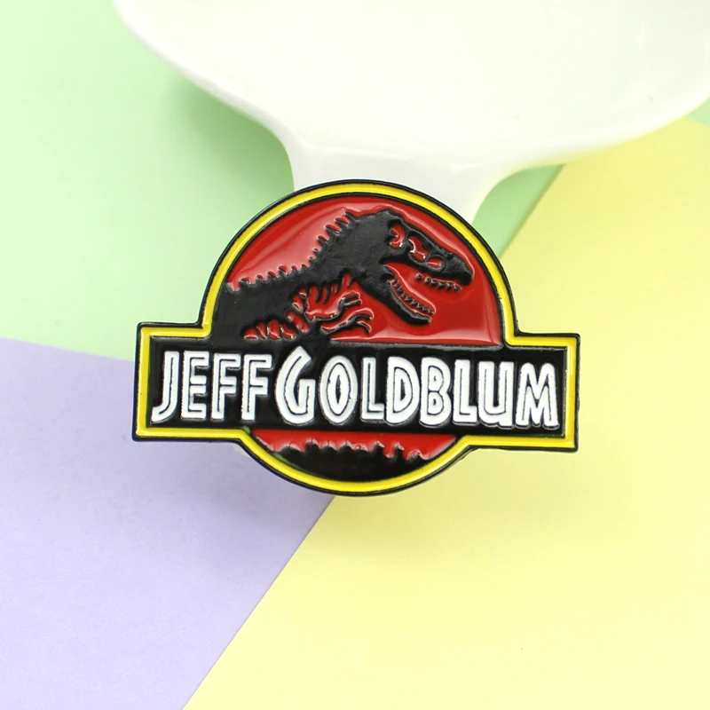 Красный динозавр круглый значок &quotJEFF GOLDBLUM&quot буквенный символ