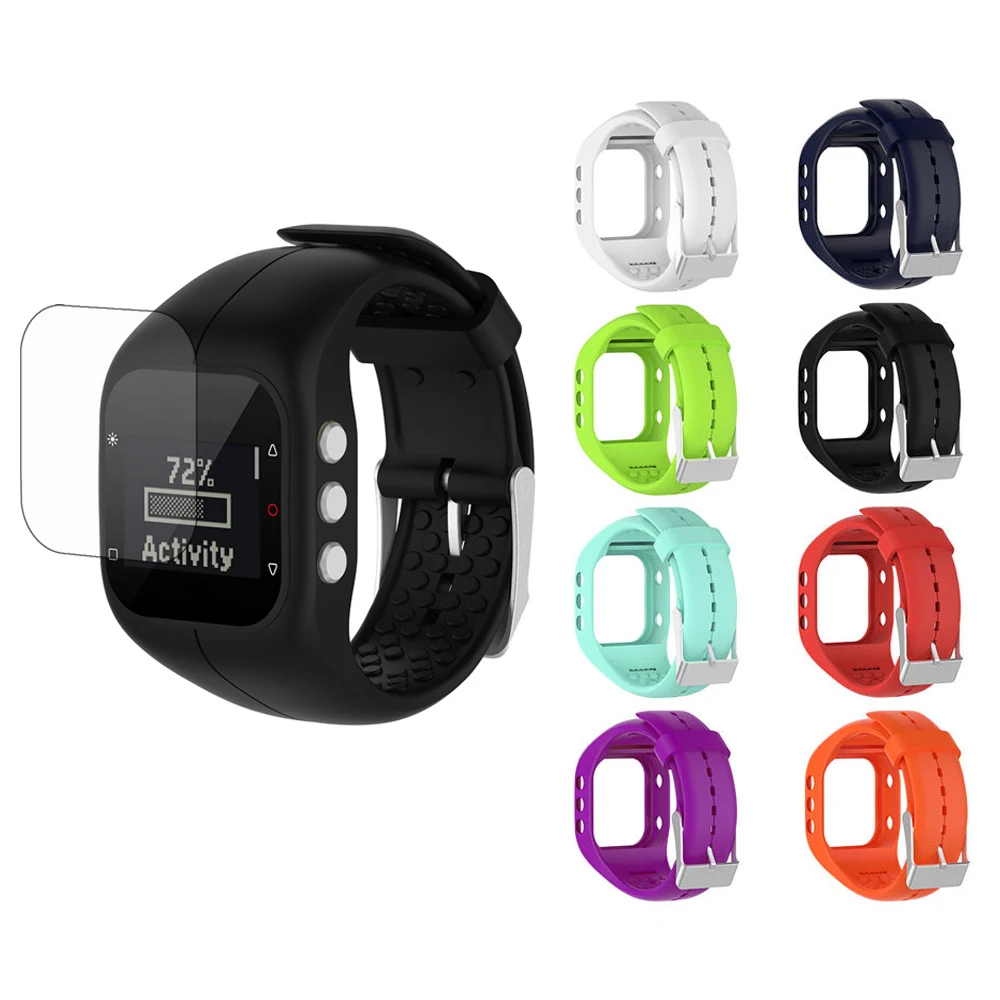 

Replacement Silicone Watchband Wrist Band Watch Strap + Screen Protector Shield Film For Polar A300 Accessories