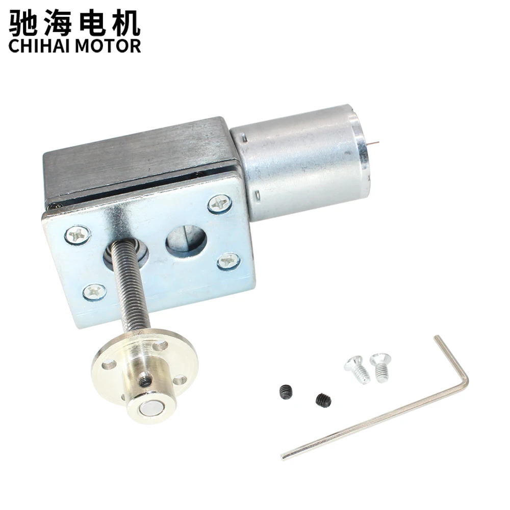Двигатель ChiHai CHW4632-370, постоянный магнитный червячный редуктор, самоблокирующаяся Резьбовая гайка вала с монтажным кронштейном Двигатель ChiHai CHW4632-370, постоянный магнитный червячный редуктор, самоблокирующаяся Резьбовая гайка вала с монтажным кронштейном