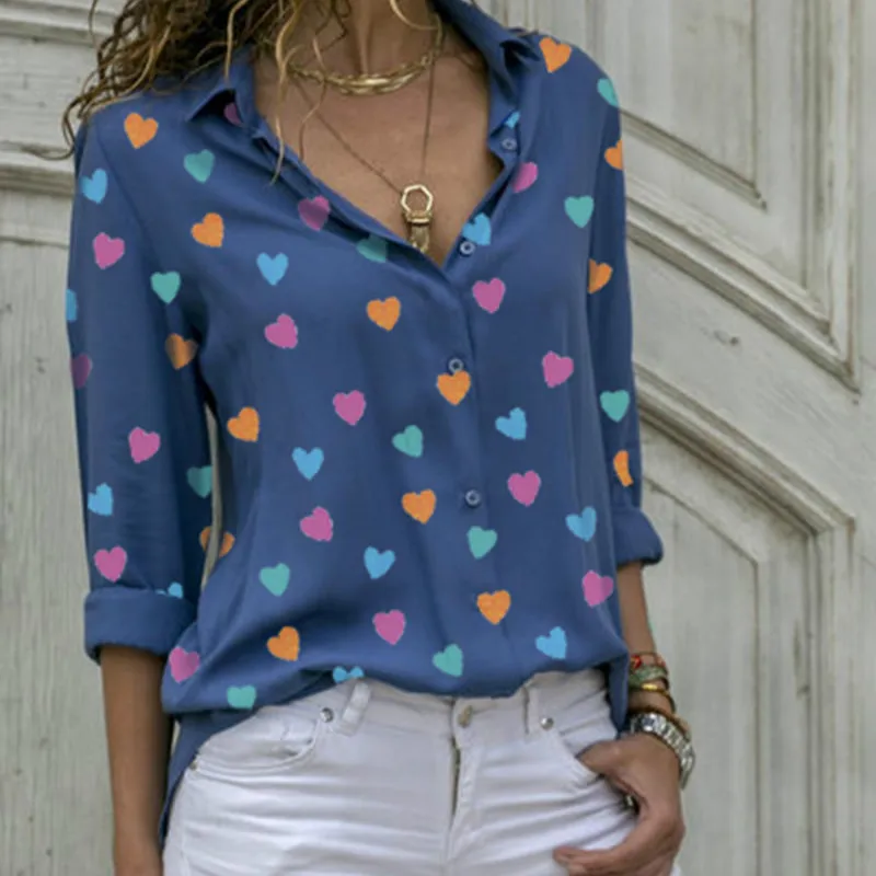Женские топы Blusa новинка с принтом сердца v образный вырез женские рубашки весна