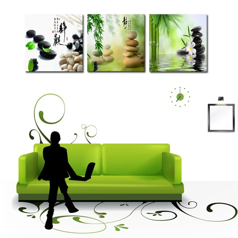 3 Панели без рамки холст фото печать Zen каменный цветок бамбуковая Настенная