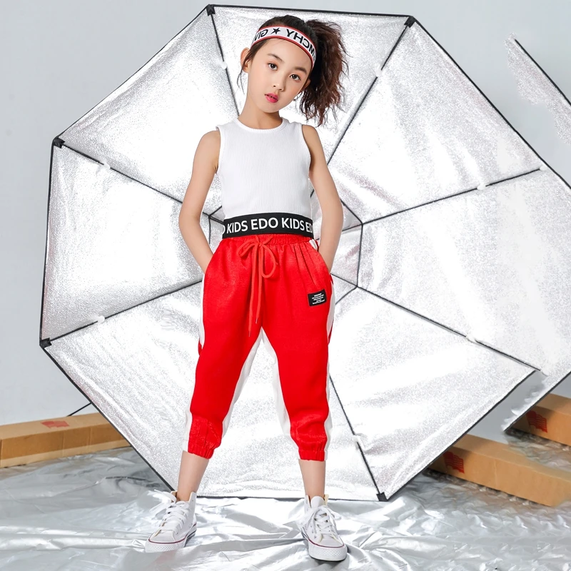 

Girls Jazz Dance Clothing Female Vest Pants Korean Hip Hop Street Dance Costume Child Performance Clothes Summer Tide DWY894