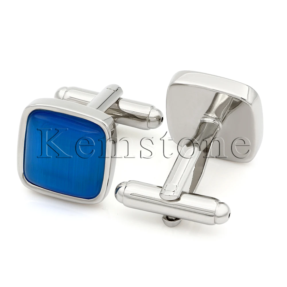 Kemstone серебряный цвет квадратная синяя фотография|mens shirt cufflinks|shirt cufflinkscufflinks cufflinks |