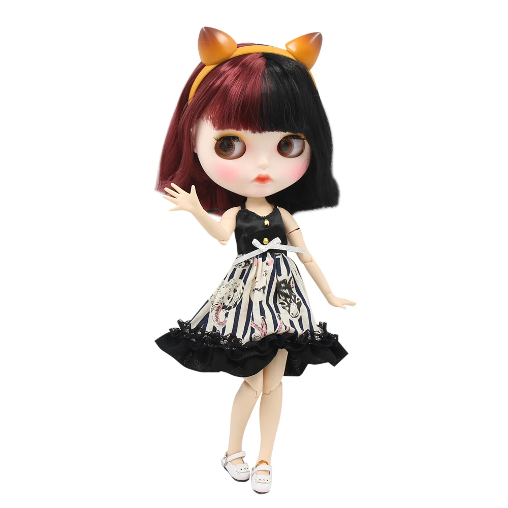

Кукла Blyth ICY DBS с белой кожей, шарнирное тело, новое матовое лицо, Красная строчка, черные короткие волосы, «сделай сам», игрушка в подарок