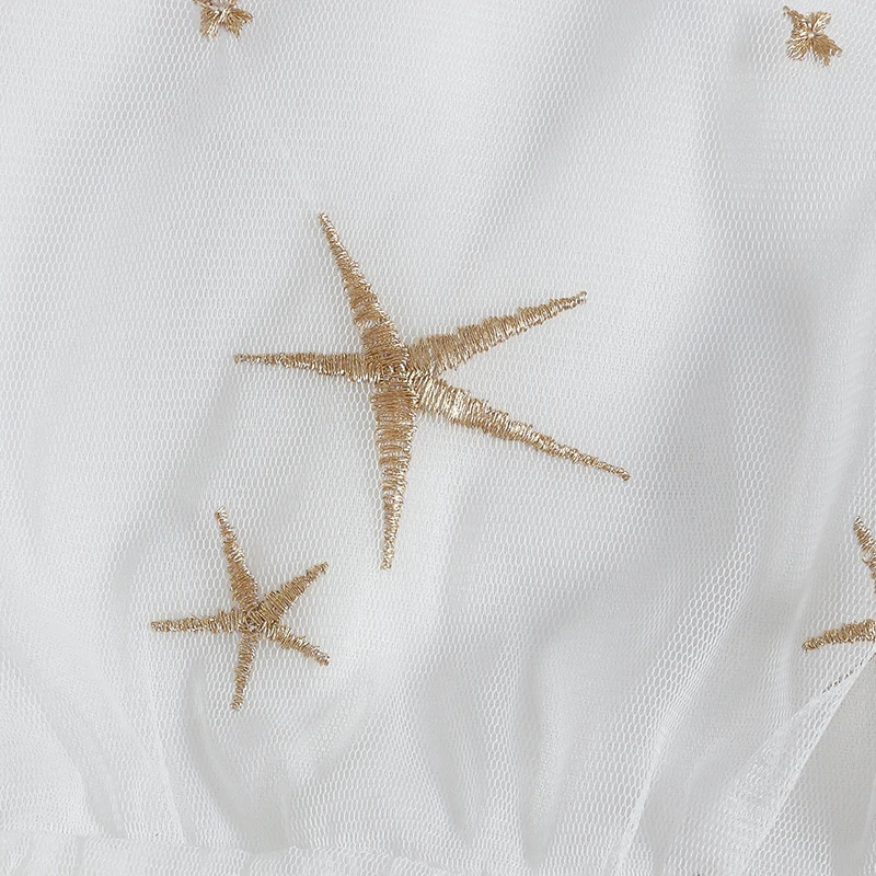 Cenicienta Kid dresses for Girl O-Neck Sleeveless Star Embroidery Summer Foormal Style Children Clothing White Cotton Dress | Детская
