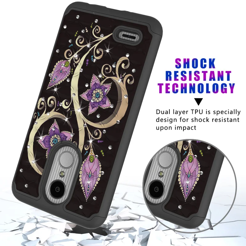 Case for LG Aristo 2 Bling Diamond Patterned Dual Layer PC Silicone Hybrid Capa Cover Plus Accessories |