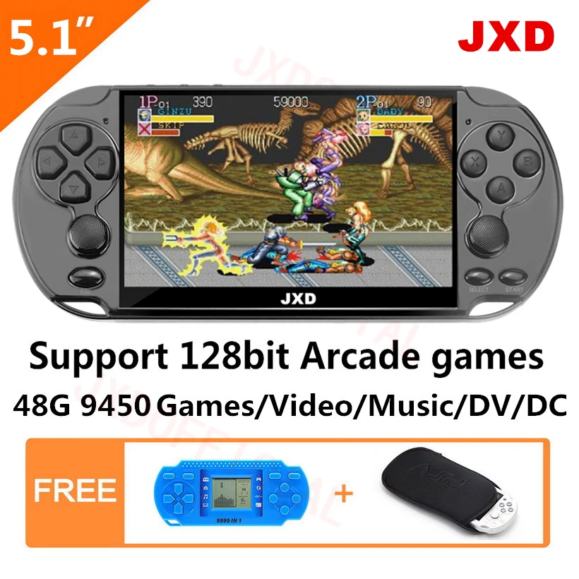 JXD 48 ГБ 128 бит портативная игровая консоль 5,1 дюймов MP4 видео игровая консоль Встроенная 9450 игра для аркадных игр/gba/gbc/snes/fc/smd детский подарок
