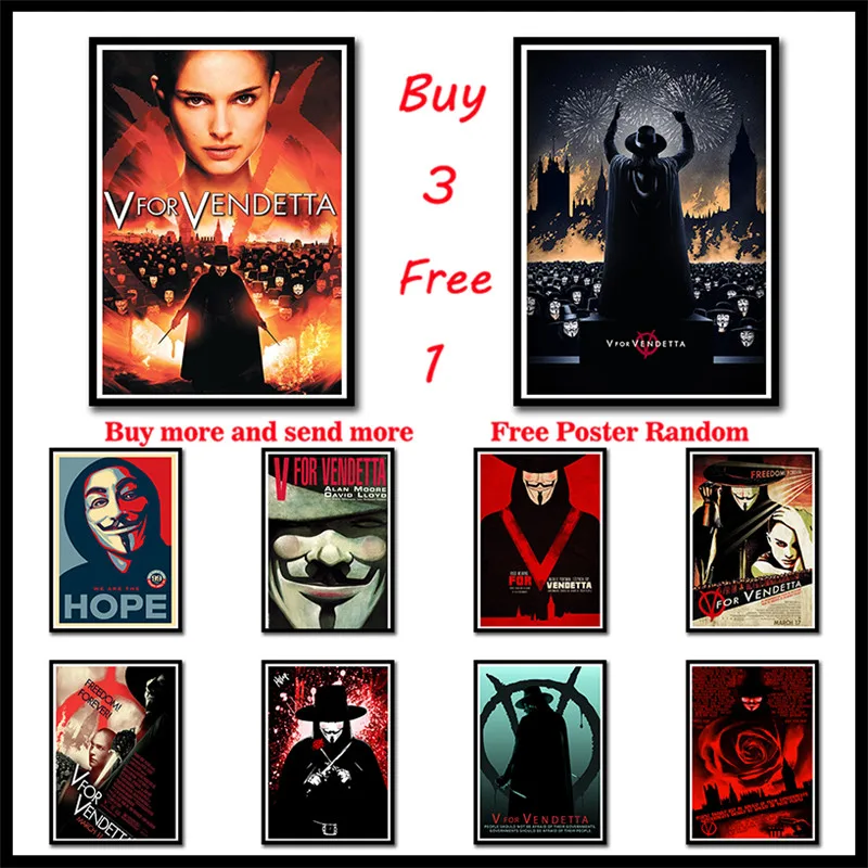 V for Vendetta с белым покрытием Бумага Плакаты наклейки на стену для Гостиная