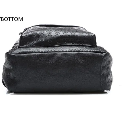 Женский кожаный рюкзак ANAWISHARE черный школьный с черепами и заклепками для девочек