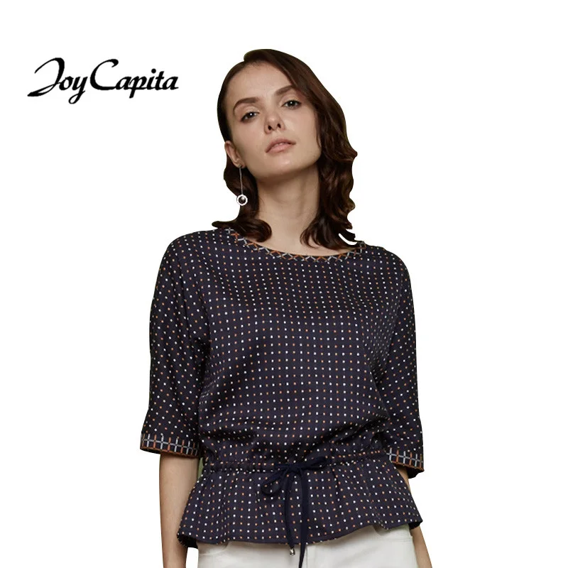 Joy Capita 2017 Spring Women Plaid Blouse Half Sleeve Round Collar Loose Shirts Fashion Streetwear tops Tee Blusas Clothing |
